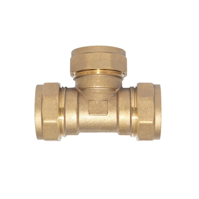 Brass Compression Equal Tee Coupling for Connecting Copper Pipe