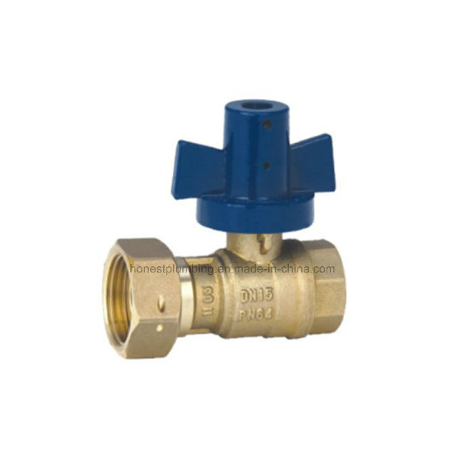 Angle Type Lockable Brass Water Meter Ball Valve with Union