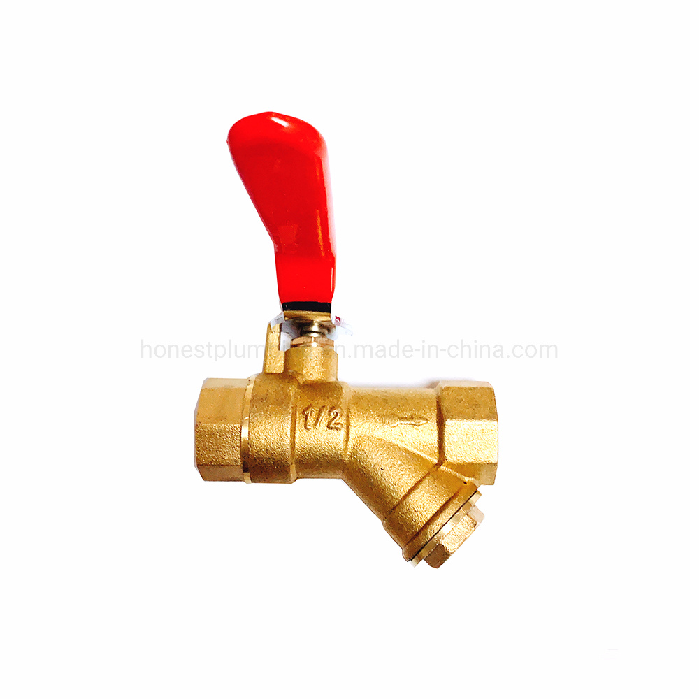 Y type forged brass ball valves with SS strainer filter 